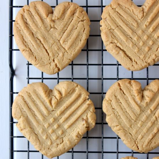 Heart Shaped Peanut Butter Cookies - Recipe photo by thesemisweetsisters