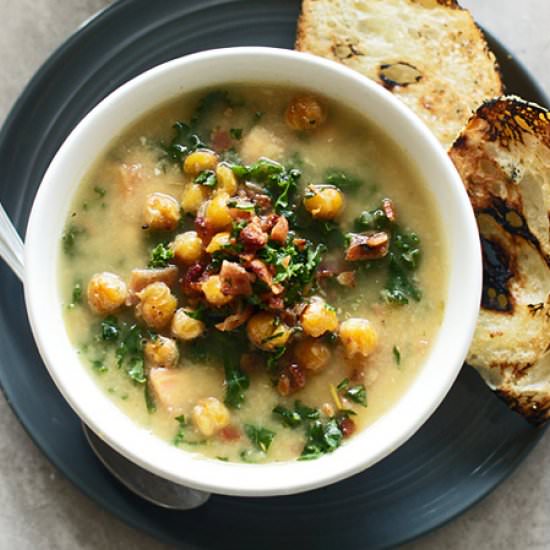 Creamy Chickpea and Kale Soup - Recipe photo by cookingforkeeps
