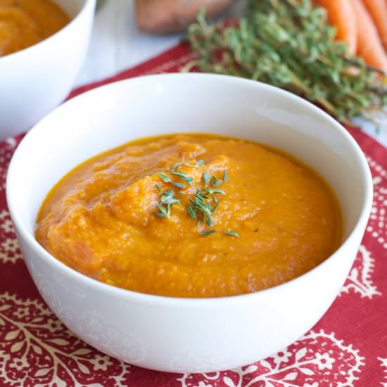 Roasted Carrot & Sweet Potato Soup - Recipe photo by Nourishedsimply