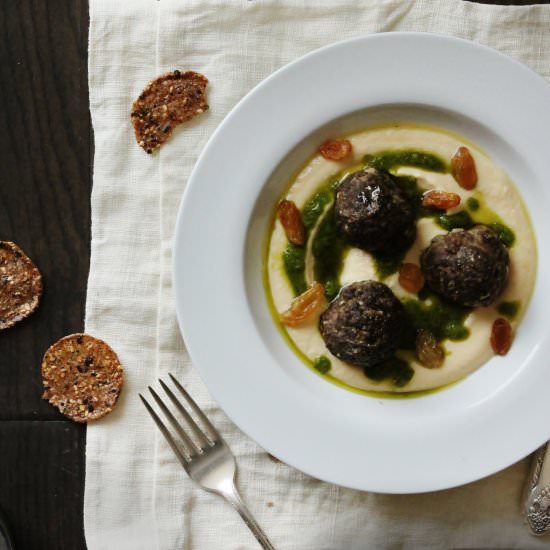 Lamb Koftas, Hummus, and Herb Oil - Recipe photo by Cocoetcocoa