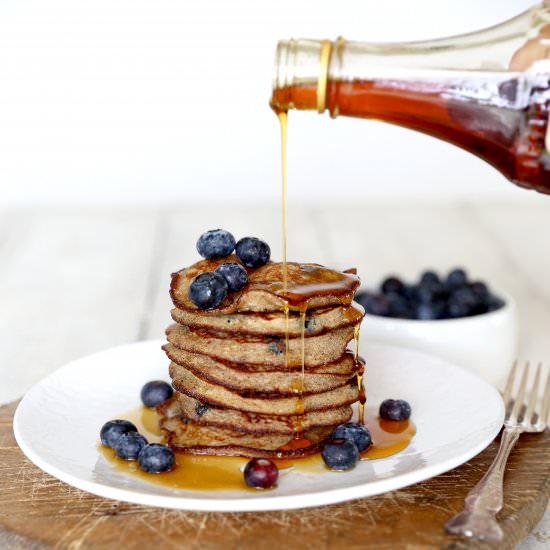 Banana Blueberry Buckwheat Pancakes - Recipe photo by swoonfood