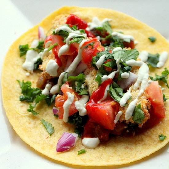 Panko-Crusted Squash Tacos - Recipe photo by TwoGreenPeas