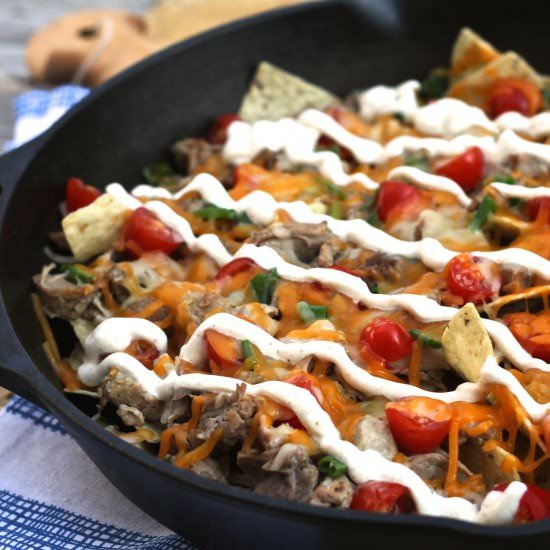 Carnita Nachos W/ Chipotle Crema - Recipe photo by brittanyspantry