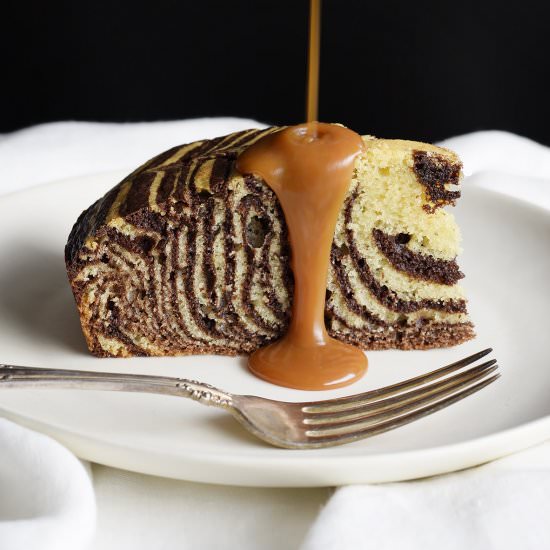 Zebra Cake with Salted Rum Caramel - Recipe photo by ashleymariethom