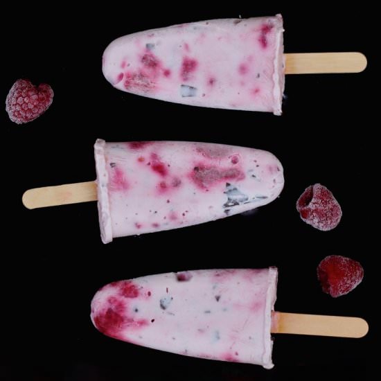 Raspberry Chocolate Yogurt Popsicle - Recipe photo by OurPotluckFamily