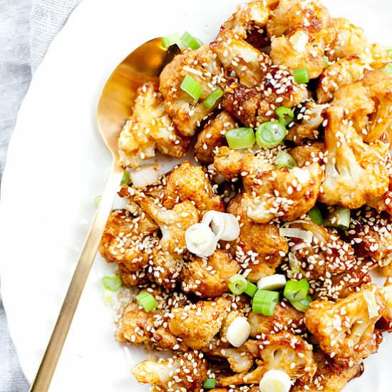 Sticky Sesame Cauliflower "Wings" - Recipe photo by OurFourForks