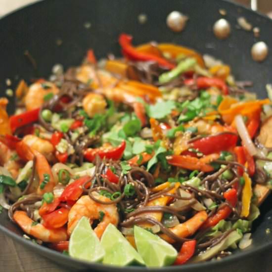 Shrimp Soba Noodle Stir Fry - Recipe photo by bitsofumami
