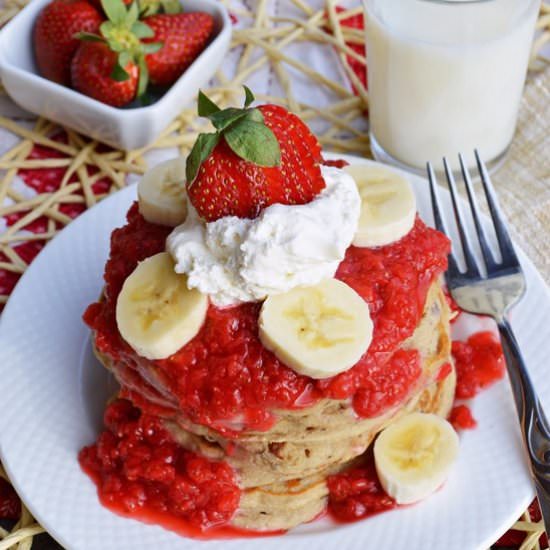 Strawberry Banana Pancakes - Recipe photo by Breezy Bakes