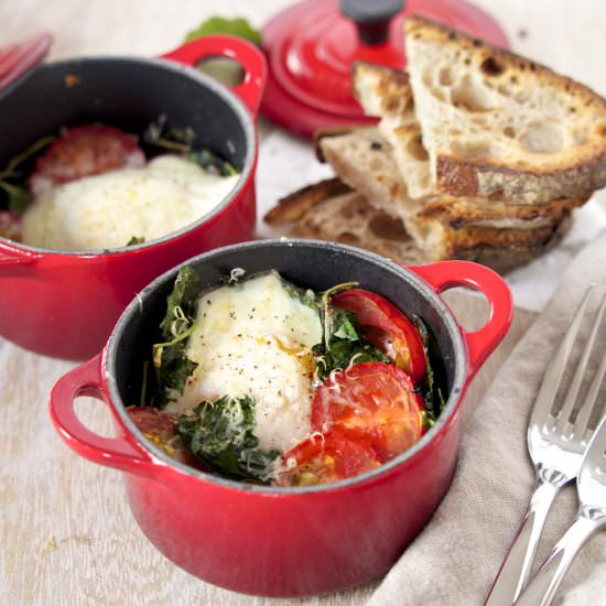 Baked Eggs with Kale & Tomatoes - Recipe photo by From the Athletes Kitchen
