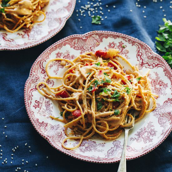 Roasted Pepper & Tahini Pasta - Recipe photo by grandmothers figs