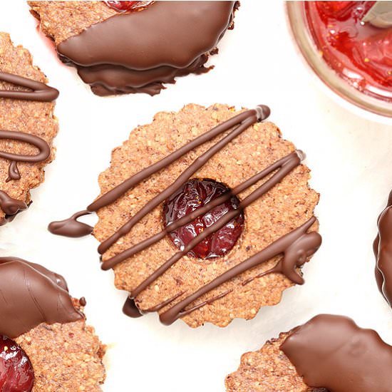 Chocolate Strawberry Linzer Cookies - Recipe photo by chocolatemoosey