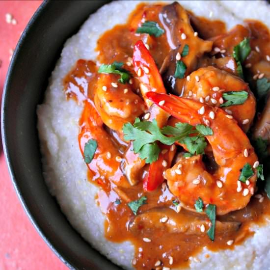 Sriracha Sesame Shrimp and Grits - Recipe photo by thienkim