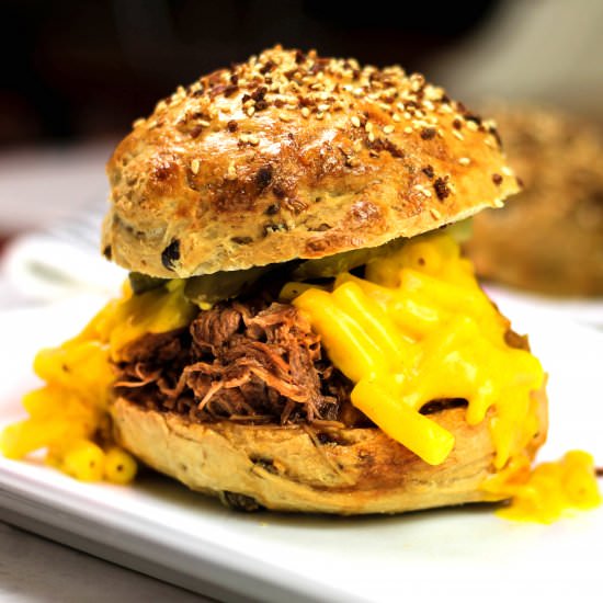 Pulled Pork Mac & Cheese Burgers - Recipe photo by iamchef