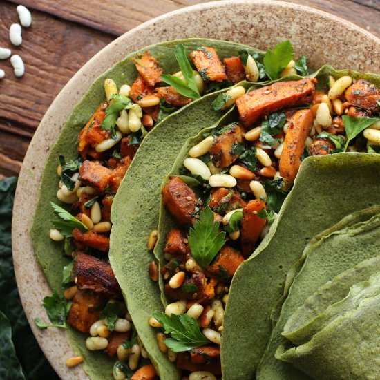 Kale Crêpes with Roasted Squash - Recipe photo by Petit World Citizen