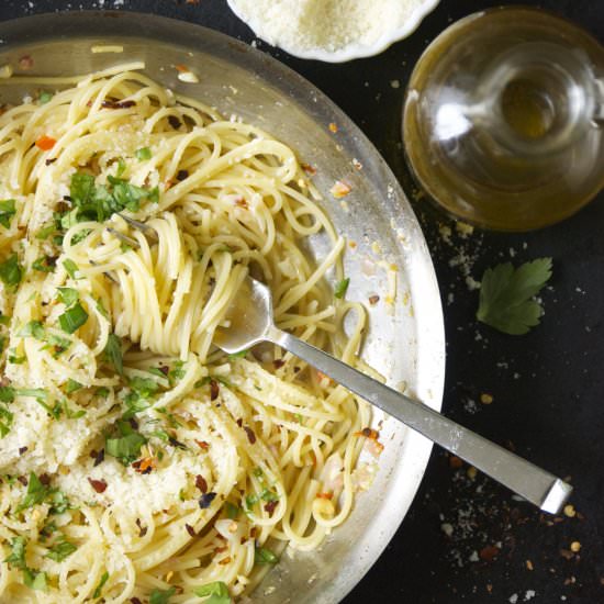 Pasta w/ Garlic, Chilies, + Lemon - Recipe photo by RelishingIt
