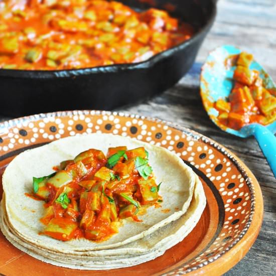 Nopales in Guajillo Chile Sauce - Recipe photo by thymeandlove