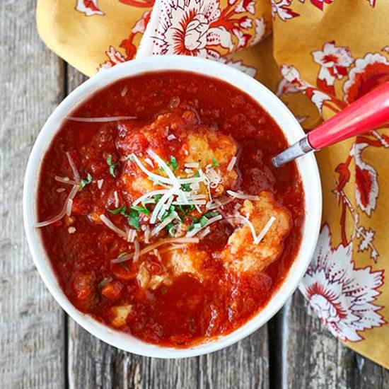 Tomato Soup with Basil Dumplings - Recipe photo by picsandpastries
