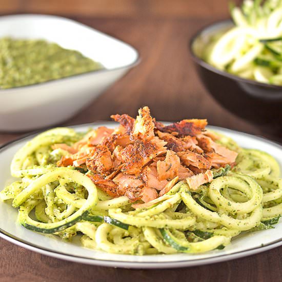 Zucchini Noodles with Herbed Pesto - Recipe photo by veggiesbycandlelight