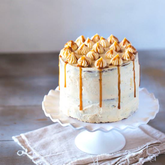 Banana Cake with Caramel Frosting - Recipe photo by foolproofliving.com