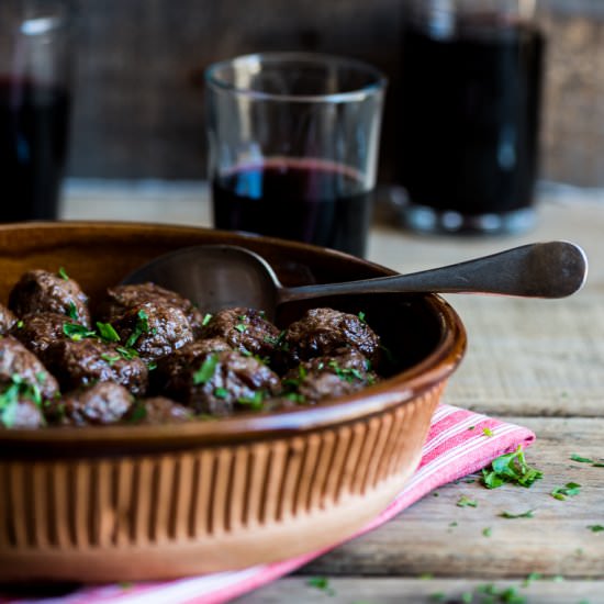 Ostrich Meatballs in Plum Sauce - Recipe photo by heinstirred
