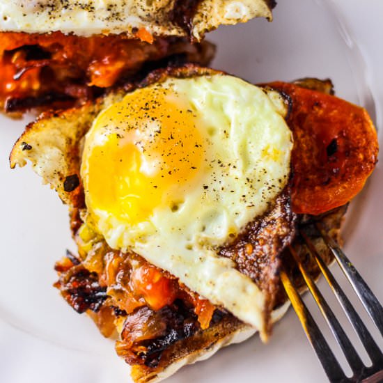 Eggs w/ Caramelized Onion & Tomato - Recipe photo by Honest and Tasty