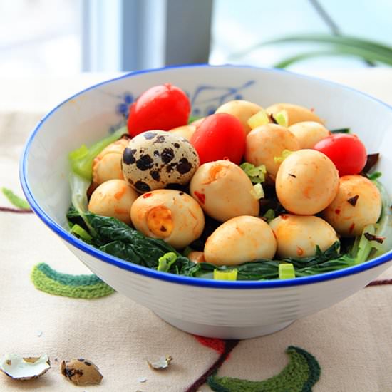 Spicy Quail Eggs in a Nest - Recipe photo by Daily EZ Cooking