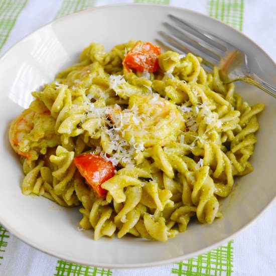 Chili Lime Shrimp Pesto Pasta - Recipe photo by jeanieandluluskitchen