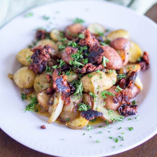 Paprika Thyme Potatoes with Soyrizo - Recipe photo by The Salty Tomato LC