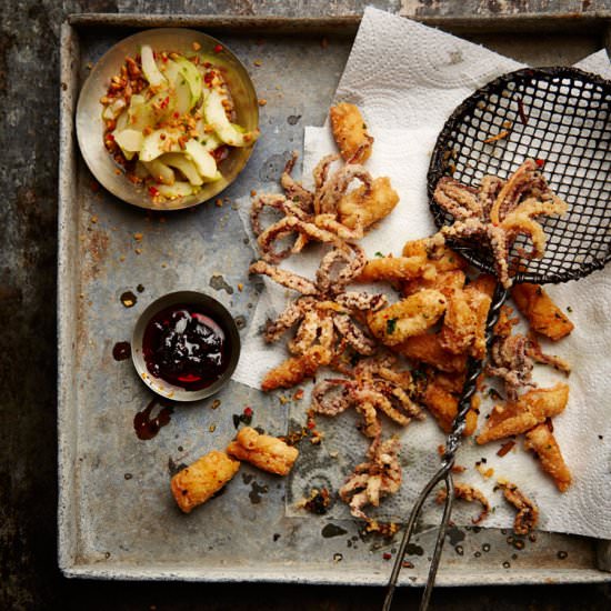 Crispy squid with Nam Prik Pao - Recipe photo by foodand_