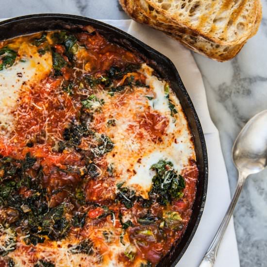 Eggs with Braised Greens & Tomato - Recipe photo by camillestyles