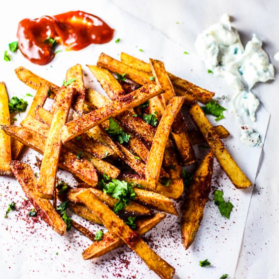 Sumac French Fries with Umami Dips - Recipe photo by Honest and Tasty