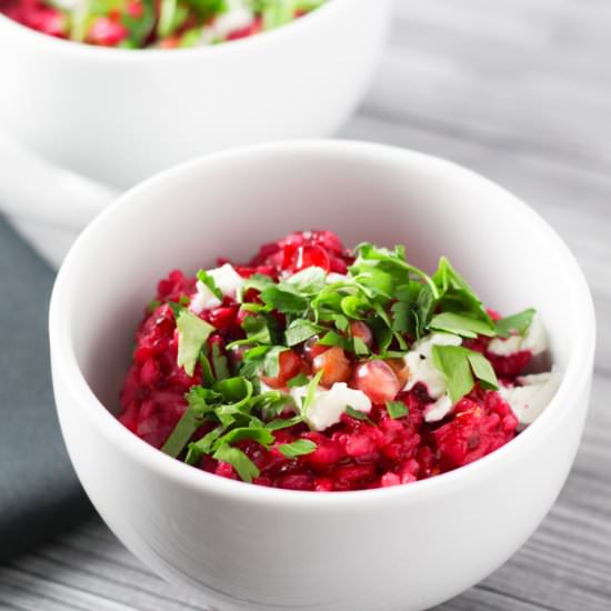 Beet Risotto with Goat Cheese - Recipe photo by platingsandpairings