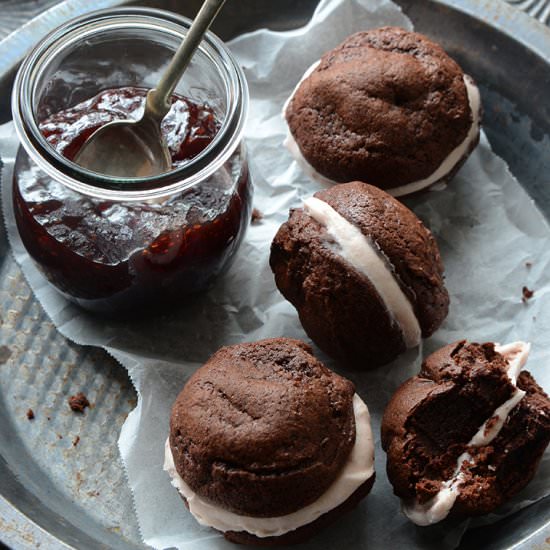 Dark Chocolate Cookie Sandwiches - Recipe photo by AnEdibleMosaic