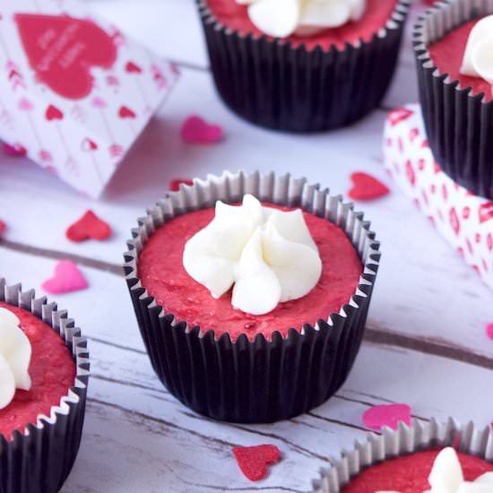 Blushing Velvet Cheesecakes - Recipe photo by hollyscheatday