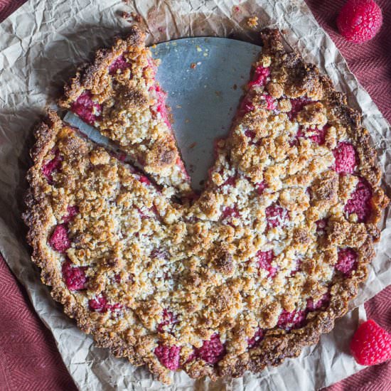 Raspberry Coconut Crumble Tart - Recipe photo by bakerita