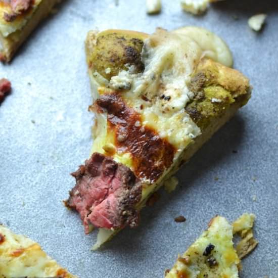 Pesto Steak Pizza - Recipe photo by DIYfoodguy