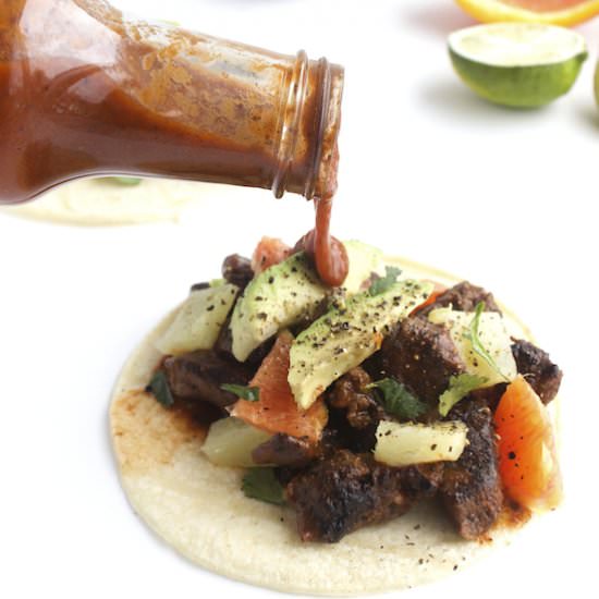 Hawaiian Barbecue Beef Tacos - Recipe photo by thealmondeater