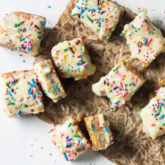 Funfetti White Chocolate Blondies - Recipe photo by bakerita