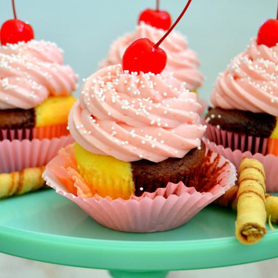 Neapolitan Cupcakes - Recipe photo by thedomesticrebel