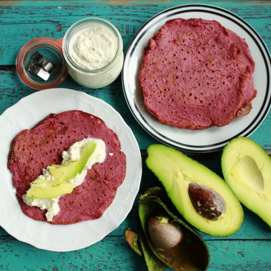 Beet Pancakes with Horseradish Mousse - Recipe photo by delicious.blog