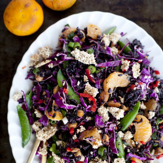 Orange + Almond Black Rice Salad - Recipe photo by OurFourForks