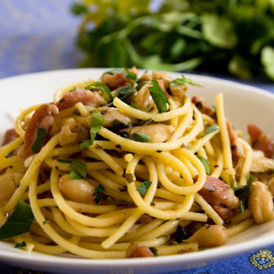 Spaghetti with Herbs and Bacon - Recipe photo by ItalianKiwi