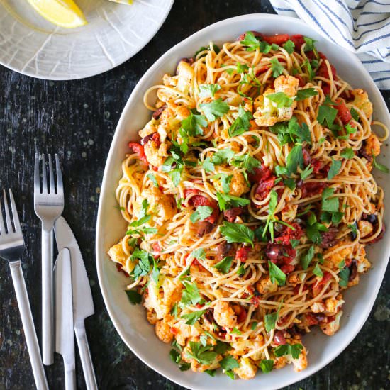 Pasta Puttanesca with Cauliflower - Recipe photo by Kitchen Konfidence
