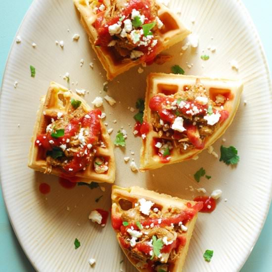 Cornmeal Waffles with Pork Verde - Recipe photo by aducksoven