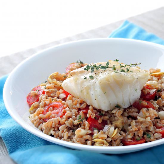 Pan-Fried Cod with Farro Salad - Recipe photo by Cooking Creation