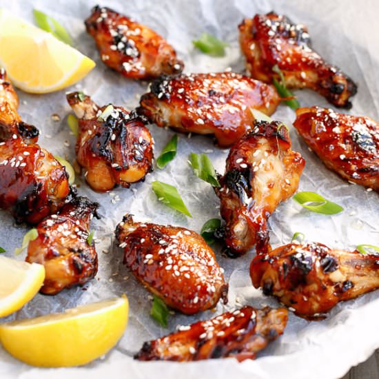 Sticky Honey Sesame Chicken Wings - Recipe photo by Cafe Delites