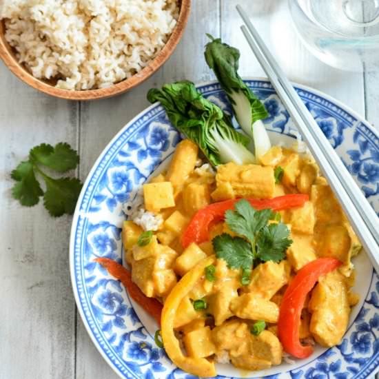 Coconut Chicken + Vegetable Curry - Recipe photo by peachesncreamblog