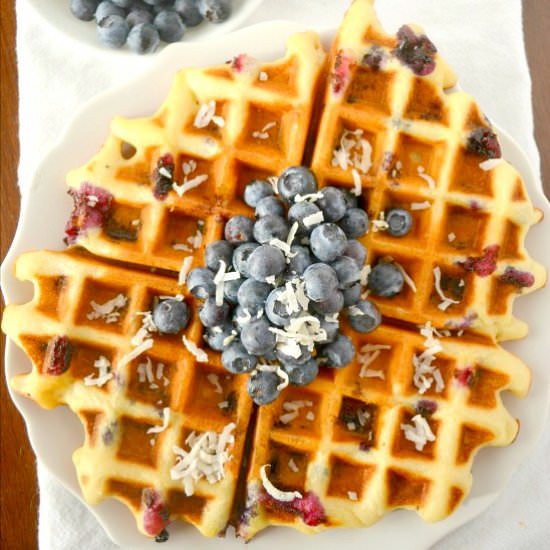 Blueberry Coconut Waffles - Recipe photo by Simple Hacks Living