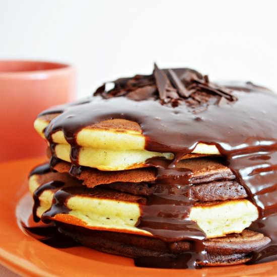 Pancakes with Chocolate Sauce - Recipe photo by saltnsasha