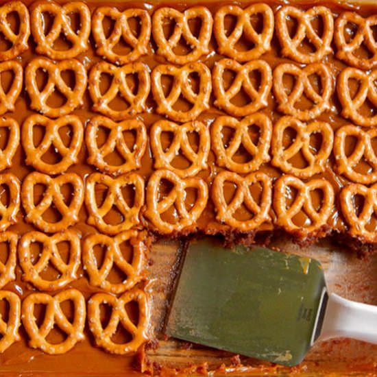 Caramel Pretzel Brownies - Recipe photo by FrostingandaSmile